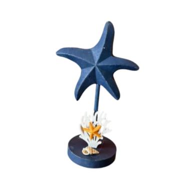 Imagem de Kuntesetty Estrela-do-mar de madeira para decoração de mesa, escultura decorativa para prateleira ou móvel de TV, Azul