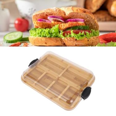 Imagem de Tabuleiro de Charcuterie com Compartimentos Integrados Tampa Transparente Trava Corte Bambu Duas Faces Queijo para Preparo Alimentos Bandejas Petiscos