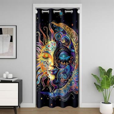 Imagem de jejeloiu Boho Cortina de porta exótica para porta privacidade sol e lua capa de armário boêmio cósmico celestial cortina divisória de quarto 86,4 cm x 203,2 cm quarto sala de estar janela tratamentos