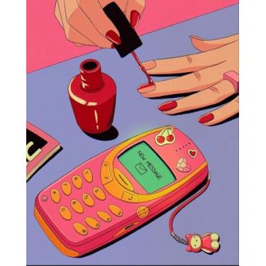 Imagem de Kit de pintura por números para adultos iniciantes, kits de pintura fácil para celular rosa por números tela sem moldura, Y2K DIY pintura a óleo acrílica para adultos kits de pintura por números para