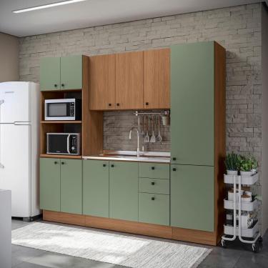 Imagem de Cozinha Modulada Pixel Kappesberg 100% MDP Canela/Verde Frevo/Canela 240cm