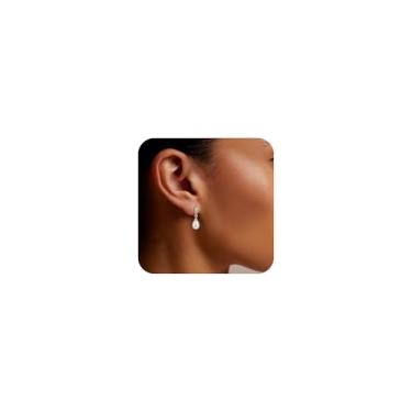 Imagem de Brincos de pérola para mulheres, banhados a ouro 14 k, moderno, brincos de pérola, hipoalergênicos, delicados, presentes de noiva, joias de casamento para mulheres, Medium, Latão, Pérola