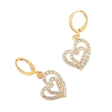 Imagem de QLYOVWE Brincos de argola de coração banhados a ouro 14K para mulheres, delicados, coração, strass, zircônia, joias, formatura, casamento, presentes de Dia dos Namorados, Medium, Metal, Zircônia