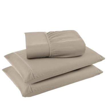 Imagem de Jogo De Lençol Com 3 Peças, Fronha Com Ponto Palito, Tecido Suave(Caqui,Casal)