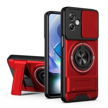Imagem de SORAKA Capa para Motorola Moto G54 5G com suporte,proteção de lente com janela e capa dupla de PC e TPU compatível com suporte magnético para carro