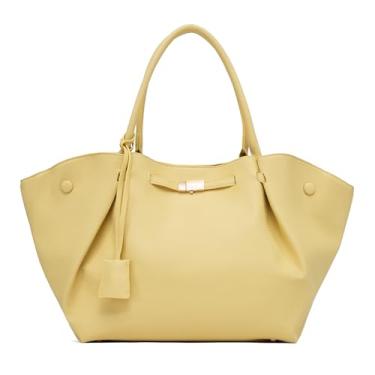 Imagem de NEWBELLA Bolsa feminina de couro vegano, bolsa de grande capacidade, bolsa de ombro vintage Hobo com alça superior para uso diário e trabalho, Amarelo