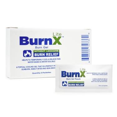 Imagem de CoreTex Gel refrescante Burn X Lite – Pacote com 6 pacotes de gel de queima sem lidocaína de uso único com Aloe Vera, vitaminas e outros compostos naturais – Alívio de queimaduras solares que refresca