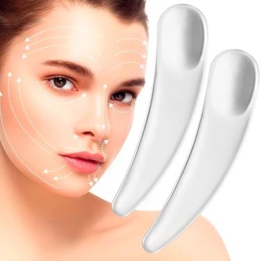 Imagem de 100 mini espátulas de maquiagem de plástico, colher de espátulas de creme cosmético descartáveis, aplicador de colher transparente para cuidados com a pele, ferramentas de beleza para massagem facial
