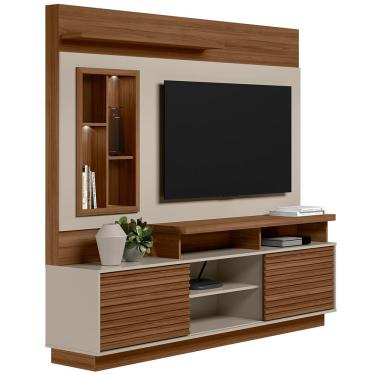 Imagem de Estante Painel Para TV 60 Pol Com LED 200cm Bacchi L05 Jatobá Off White - Lyam Decor