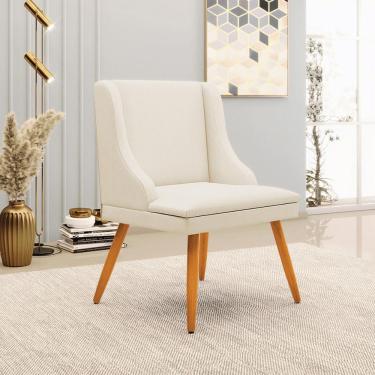 Imagem de Kit 6 Cadeiras Decorativas Sala de Jantar Pés Palito de Madeira Firenze Linho Bege/Natural G19 - Gran Belo