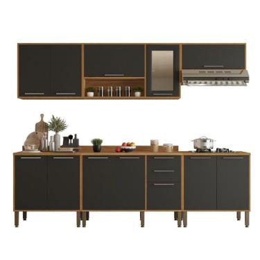 Imagem de Cozinha Compacta Cooktop 12 Portas 2 Gavetas Paris Sallêto Cinamomo Com Grafite