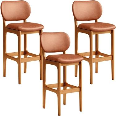 Imagem de Kit 03 Banquetas Alta Para Cozinha Madeira Fixa Betta L02 Imbuia Couríssimo Camel - Lyam Decor