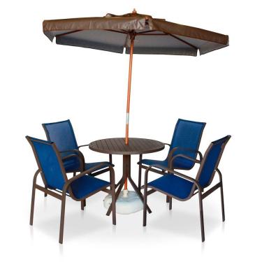 Imagem de Conjunto 1 Mesa + 4 Cadeiras Em Alumínio + 1 Ombrelone Marrom De 2 Metros - Marrom Com Tela Preta