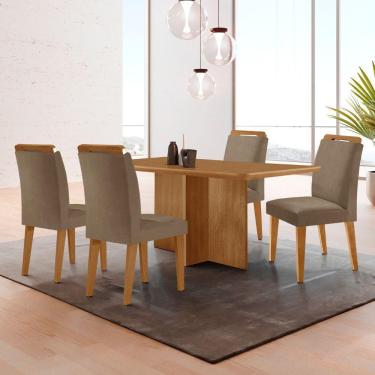 Imagem de Mesa Olimpia 120 Mdf Canto Copo E Com 4 Cadeiras Athenas Veludo Capuccino Naturalle