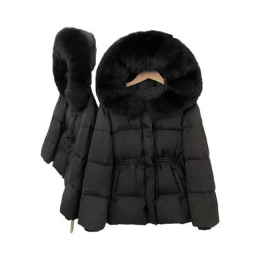 Imagem de Jaqueta Feminina Com Capuz De Pele De Raposa Real E Enchimento De Pena