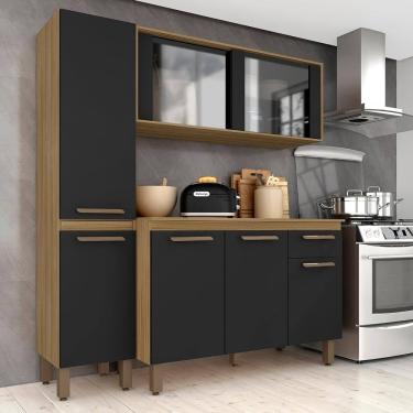 Imagem de Armário Tieli Paneleiro Simples 3 Peças Bor/preto - Móveis Arapongas