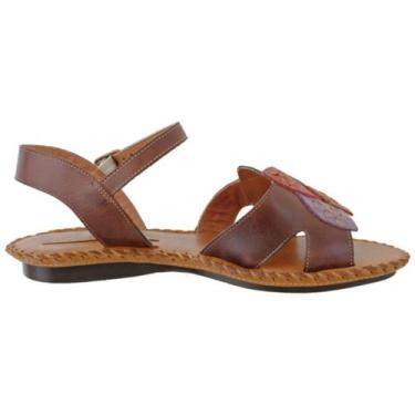 Imagem de Sandália Feminina Rasteira Couro Legítimo Flor DCouro KS2132, Café, 36