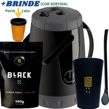 Imagem de Kit Tereré Black Erva Mate Garrafa Lisa Copo Caldereta Preto Bomba Pre