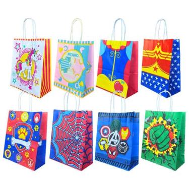 Imagem de 10 Sacola De Papel Super Heróis Princesa Personagens 18X9X22 - Db