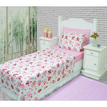 Imagem de Jogo De Lençol De Solteiro Quarto Infantil 3 Pçs Cupcake - Nathalia En