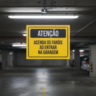 Imagem de Placa Acm Atenção Acenda Faróis Entrar Na Garagem 18X23 - Sinalizo