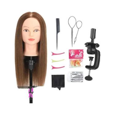 Imagem de Cabeça De Manequim Profissional 100% Cabelo Humano Para Treinamento De
