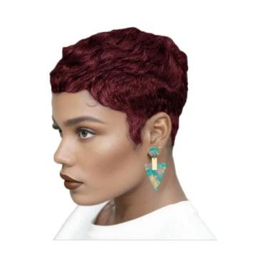 Imagem de Peruca Feminina Curta De Cabelo Humano Cacheado Ondulado Pixie Com Fra