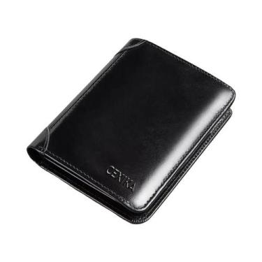 Imagem de Carteira Masculina De Couro Genuíno Com Bloqueio RFID, Modelo Trifold 