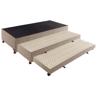 Imagem de Cama Box Base c/Auxiliar Solteiro Universal Rústico Bordado Clean (88x188x32) - Paropas