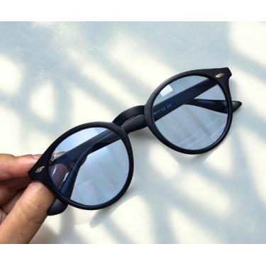 Imagem de Óculos de sol redondo unissex - HOOP, Preto lente azul, M, ACETATO