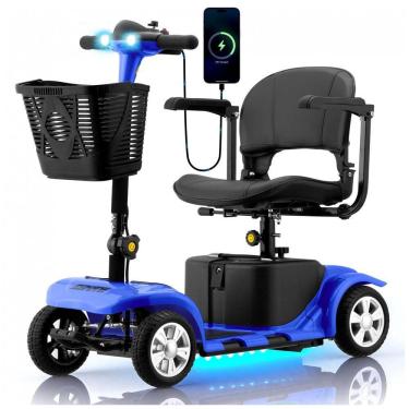Imagem de Cadeira de Rodas Elétrica para Adultos e Idosos, 4 Rodas, Leve e Portátil, com Faróis de LED e Cesta, Carregador Incluso