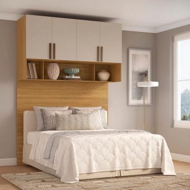 Imagem de Módulo Aéreo Queen com Cabeceira Mdf Trend Altezza Freijó/Off White