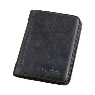 Imagem de Carteira Masculina De Couro Genuíno Marrom Escuro Fina Com Proteção RF