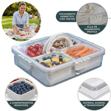 Imagem de Petisqueira Portátil com Alça e Tampa 4 Divisórias - Tesla Store