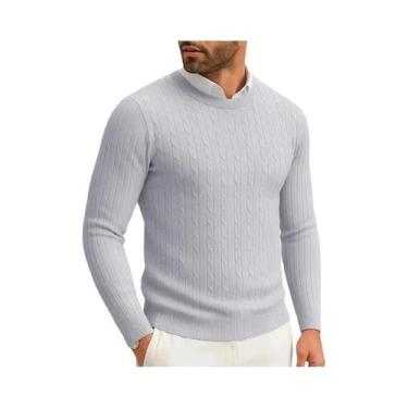 Imagem de Suéter Masculino De Inverno Quente De Tricô Gola Redonda Manga Longa C