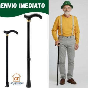 Imagem de Bengala Idoso Alumínio Ortopédica Reforçada Preta 6 Ajustes - Bwx