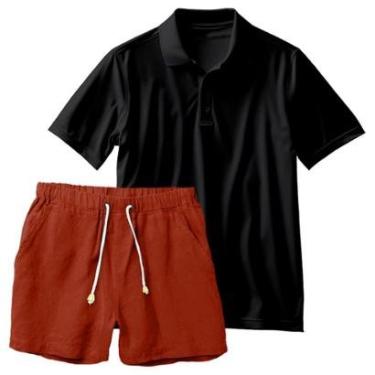 Imagem de Conjunto Masculino Camiseta Polo e Short Linho Moda Praia Luxo Premium RLXD-Masculino