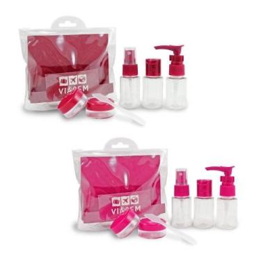 Imagem de 2 Kit De Frascos P/ Viagem De 7 Peças - Jacki Design Vinho / Pink