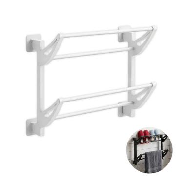 Imagem de Suporte Organizador Roupas Sapatos Toalhas Banheiro Parede Adesivo Quarto Closet Lavanderia Sala Casa Multiuso