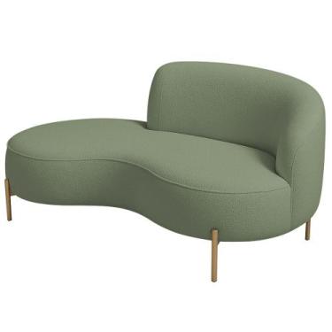 Imagem de Sofá Curvo 2 Lugares 150cm Braço Esq. Thommy Pés Ouro Bouclé Verde Cla