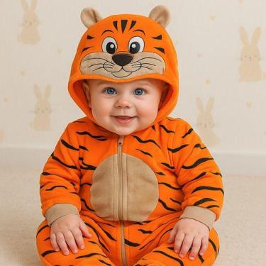 Imagem de Macacão Infantil Plush Bebê Fantasia Manga E Capuz Temático - - BEBE E