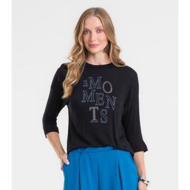 Imagem de Blusa Feminina Manga 3/4 Em Visco Tricot Rovitex Preto, M, Preto