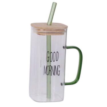 Imagem de Copo De Vidro Good Morning com Tampa E Canudo Drinks 400ml
