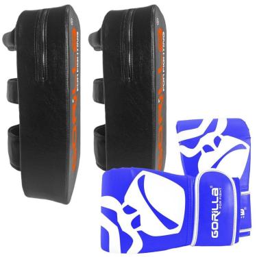 Imagem de Kit Muay Thai Par Aparador Almofada De Chute + Luva Bate Saco PRO Treino Boxe MMA Goril...