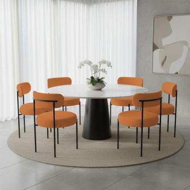 Imagem de Cadeira Sala de Jantar Margara Kit 6 em Aço Preto Bouclê Ted D03 - D R