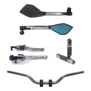 Imagem de Kit Guidão Naked Manopla Retrovisor Manete Xj6 Mt09 - NoBrand, Titaniu