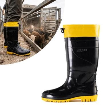 Imagem de Bota Galocha Cano Longo Preta/Amarela com Cadarço Antiderrapante Imper