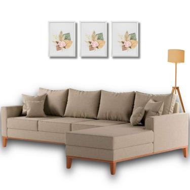 Imagem de  Sofá Beny com Chaise Direita, 2,60x1,40m, 4 Lugares, Linho, Base em Madeira.