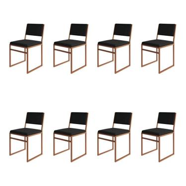 Imagem de Kit 8 Cadeiras Industrial Isa Veludo Preto Base Cobre para Mesa Sala Cozinha - Cobre/preto