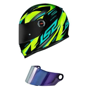 Imagem de Capacete LS2 FF358 Draze Preto e Verde Mais Viseira Camaleão, 62